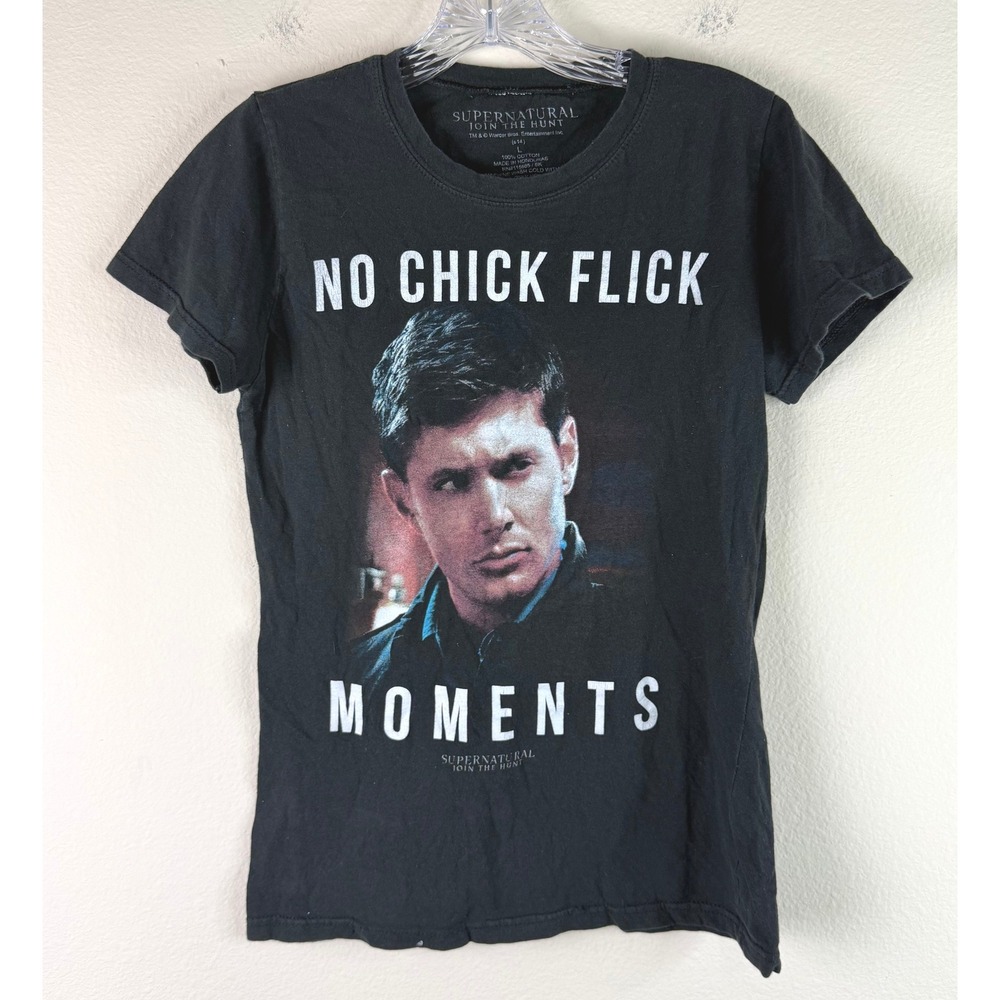 Supernatural T-Shirt Women Large Dean Winchester No Chick Flick Moments Black